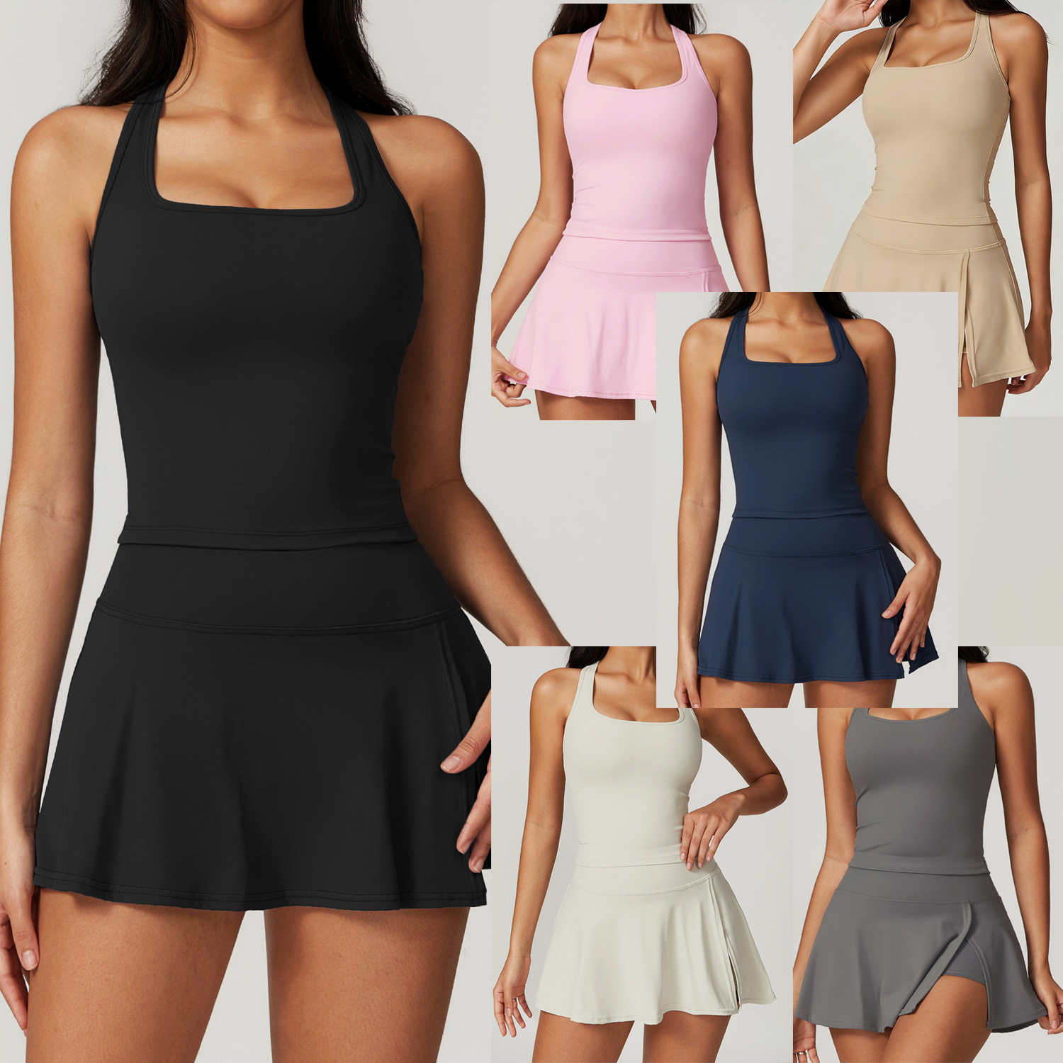 Crop Top Crochet - 2 Set Gaun Tenis Wanita dengan