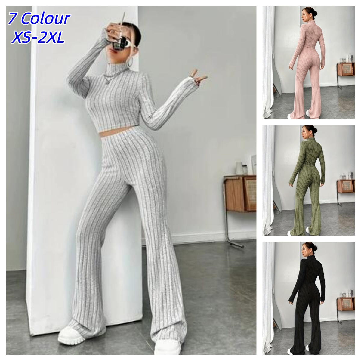 Crop Top Crochet - Setelan Rajut 2 Potong Wanita, Baju