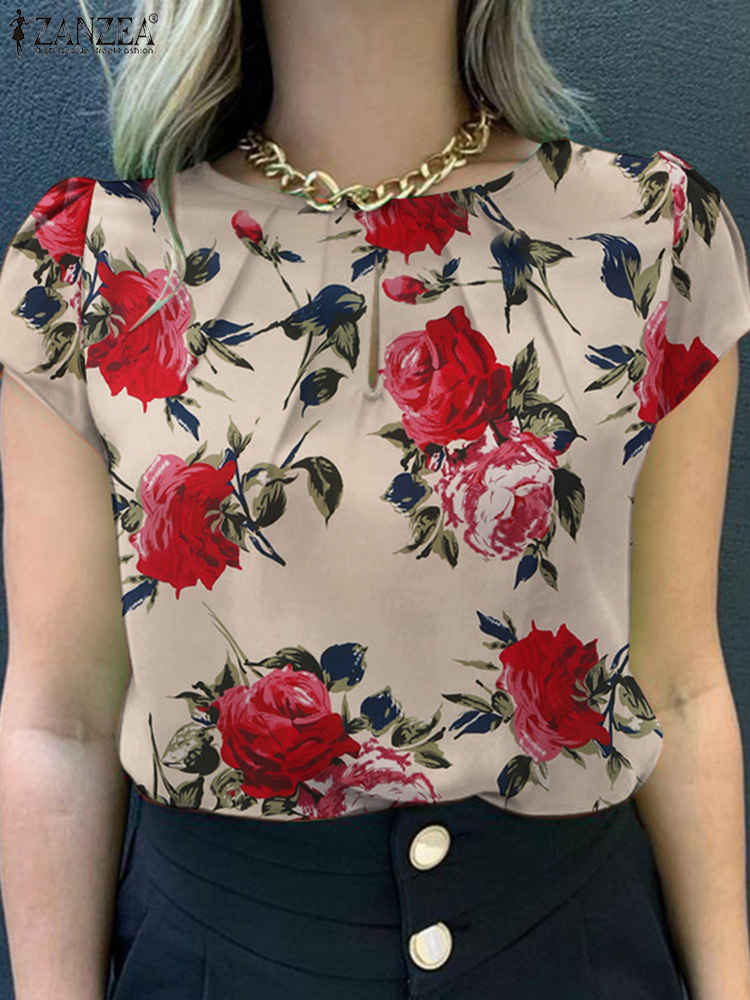Romper Floral Print - ZANZEA blus cetakan bunga wanita, atasan