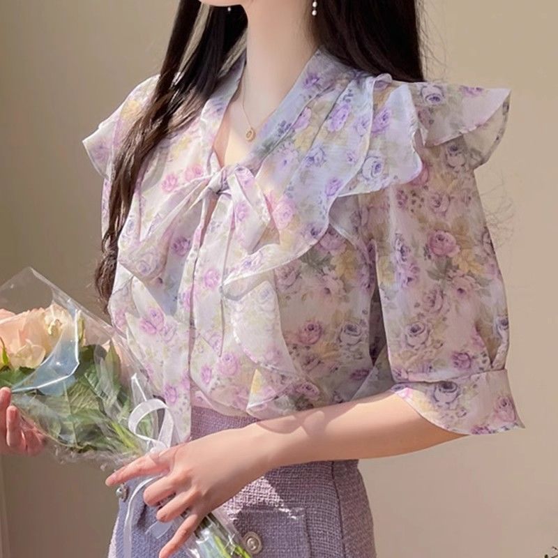 Blus bermotif ujung ruffle mus - Romper Floral Print ulasan dan harga