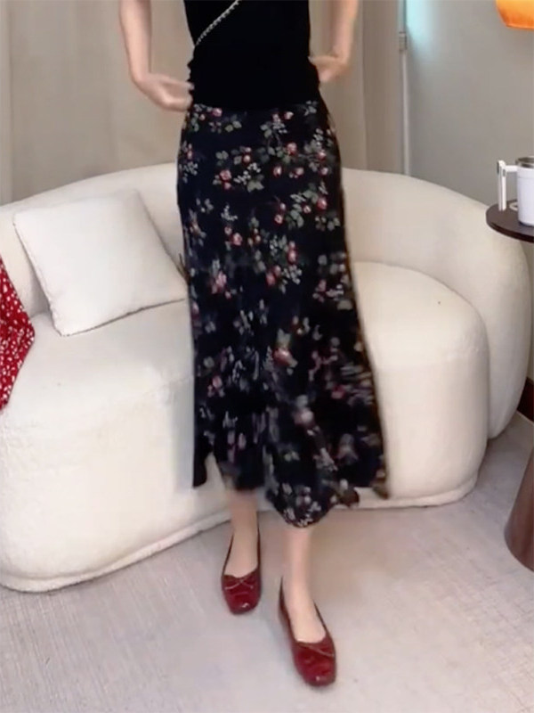 Rok Midi A-Line Motif Bunga Pi - Midi Skirt Floral ulasan dan harga