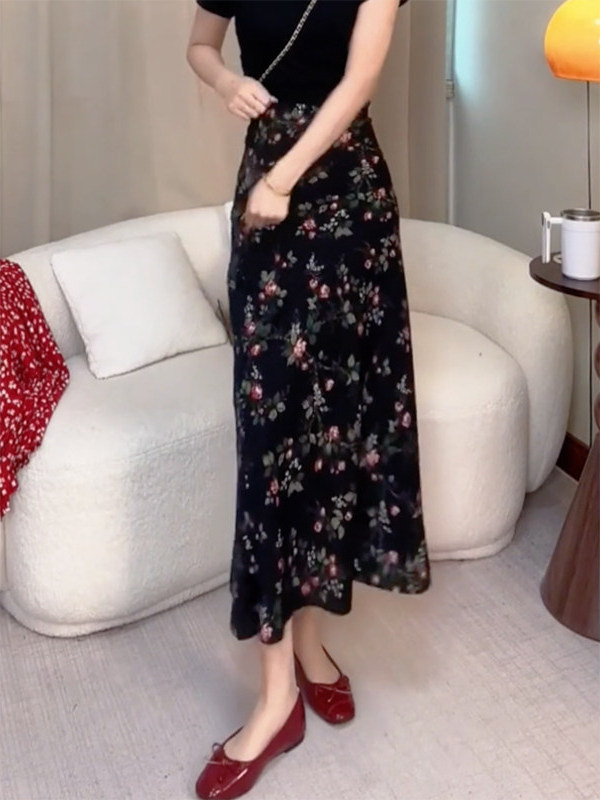 Rok Midi A-Line Motif Bunga Pi - Midi Skirt Floral ulasan dan harga