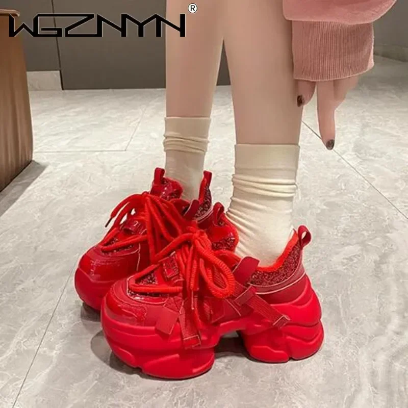 Sepatu Kets Chunky Merah Bling - Wedge Espadrille Women ulasan dan harga