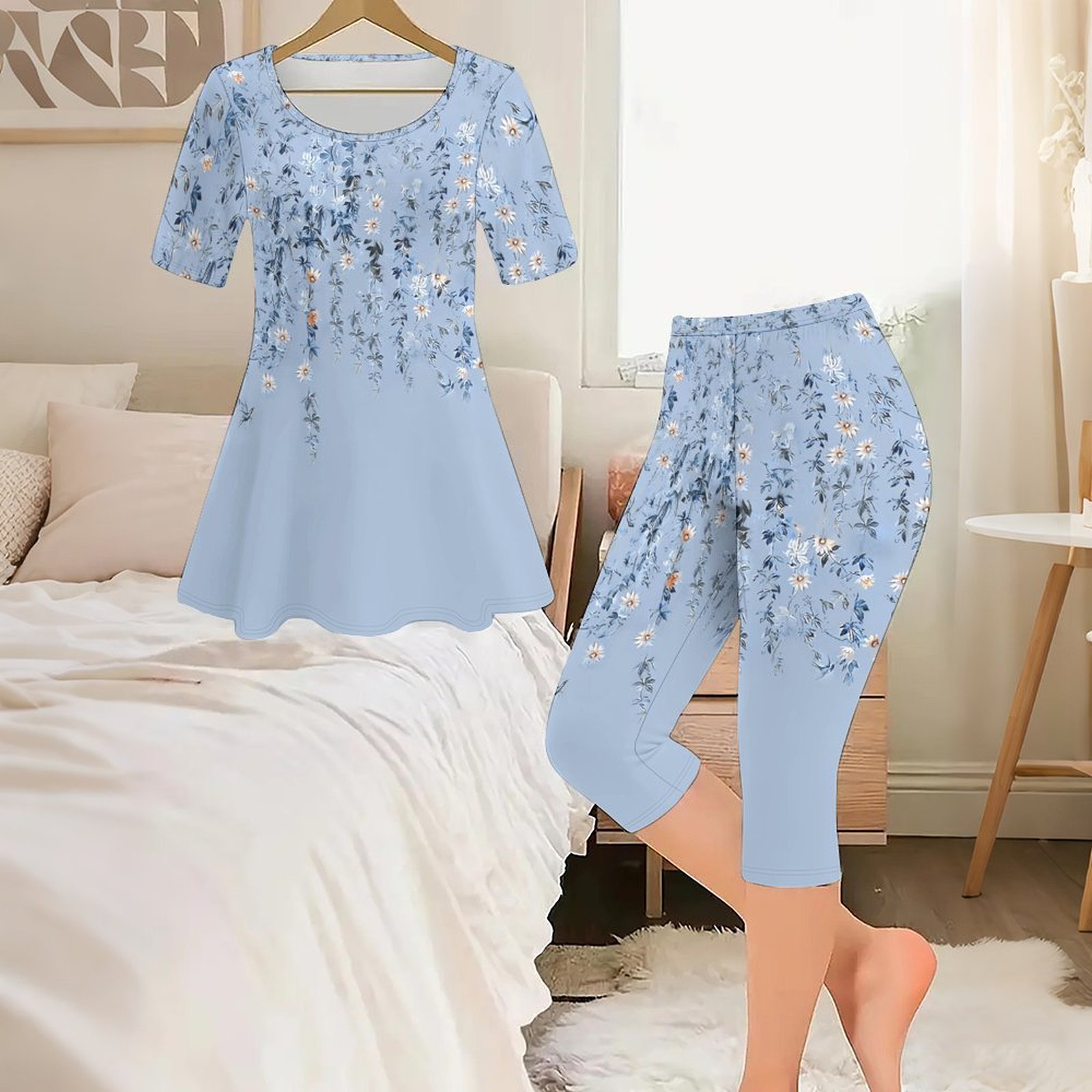 2pcs Set Dua Potong Motif Vint - Romper Floral Print ulasan dan harga