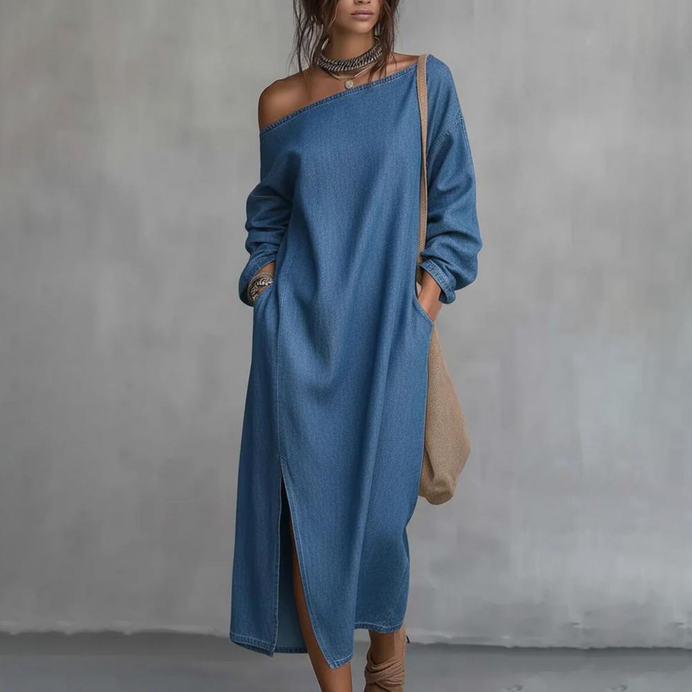 Gaun Maxi Wanita Satu Bahu Len - Linen Dress Wrap ulasan dan harga