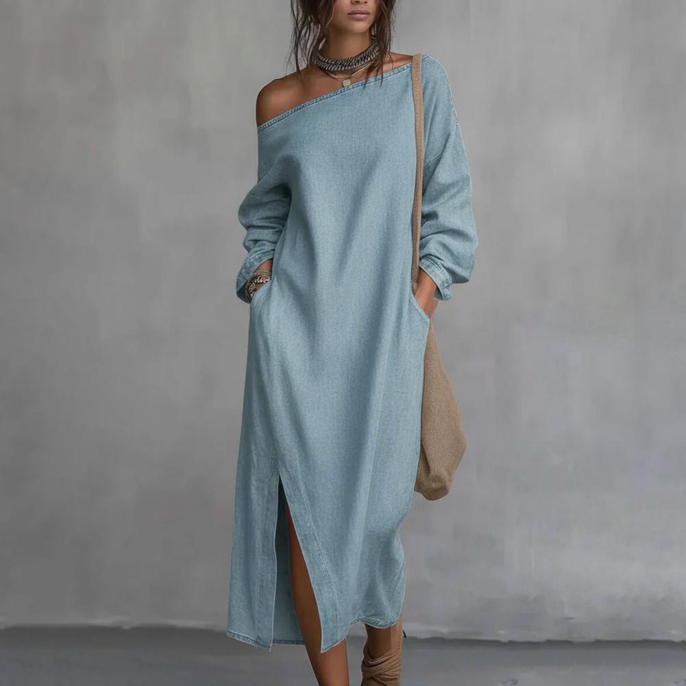 Gaun Maxi Wanita Satu Bahu Len - Linen Dress Wrap ulasan dan harga