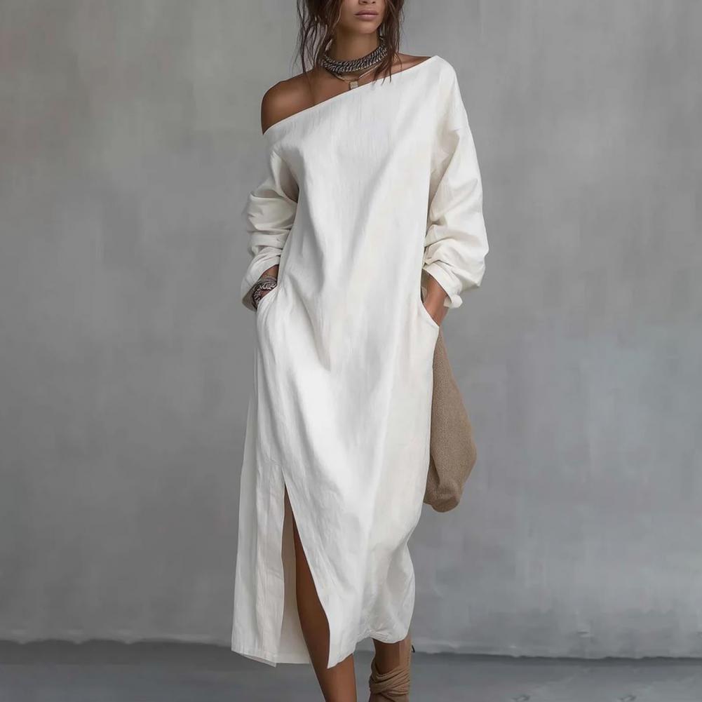 Gaun Maxi Wanita Satu Bahu Len - Linen Dress Wrap ulasan dan harga